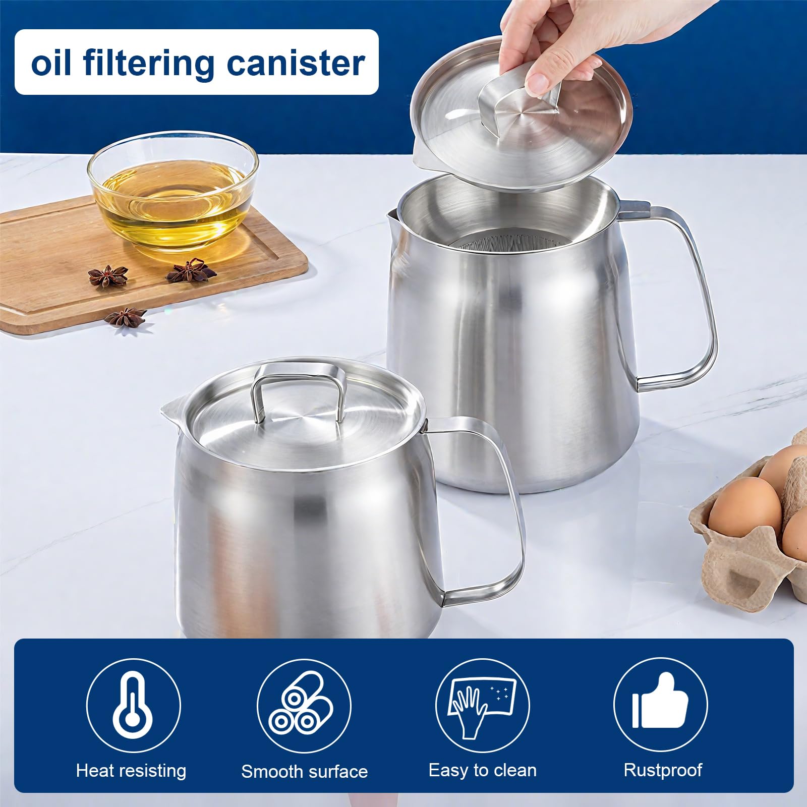 Friggitrice con cestello e filtraggio dell'olio, in acciaio inossidabile 304, 2 l, risparmio di grasso per pancetta con colino, pentola per friggitrice con cestello, contenitore per grasso per