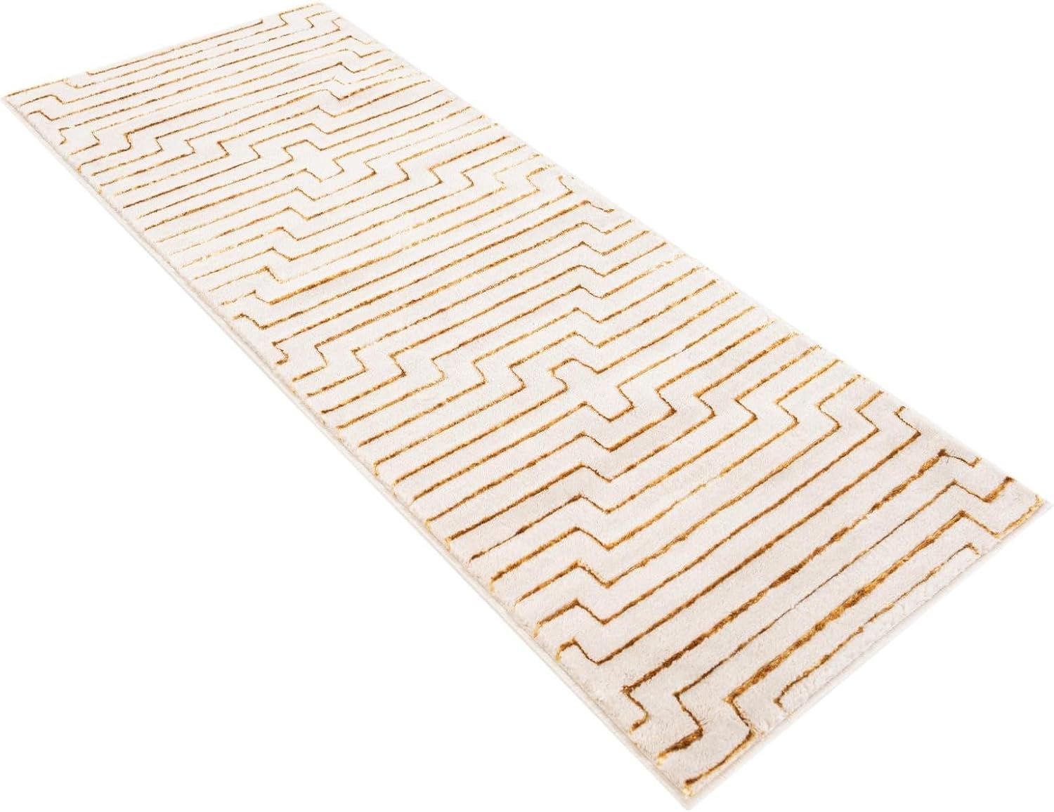 Rugs.com Vogue Geo Collection Rug – 5 Ft Runner White Medium-Pile Rug Perfect for Hallways, Entryways