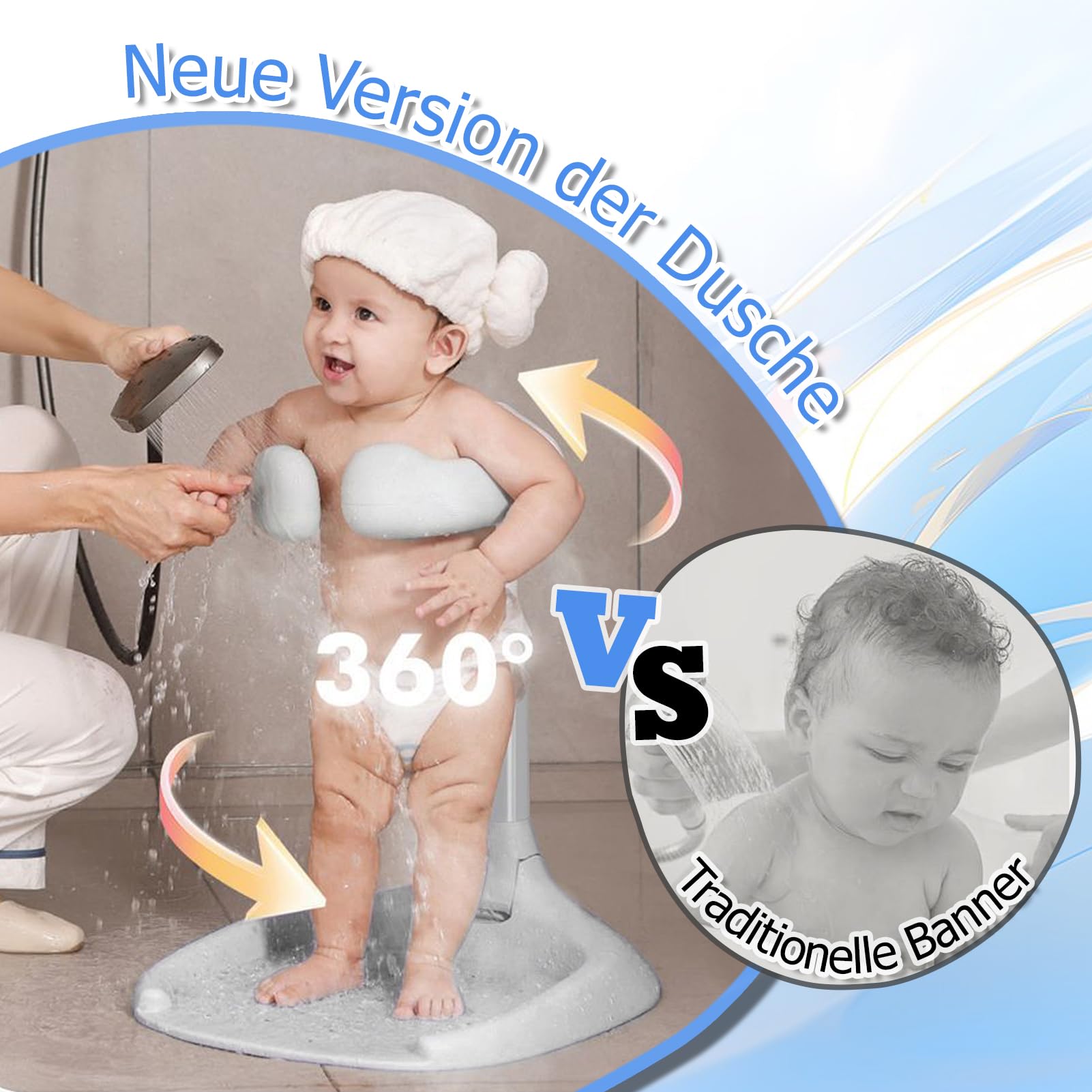 Support de Douche Bébé Debout- Support pour Bébé Douche,Support Anti Pincement, Petits Réglable avec Base Antidérapante et Poignée de Sécurité pour Enfants de 6 à 36 Mois
