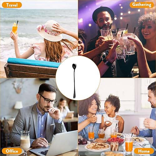 Miniatura 4 de 8 cucharas de té negro para hielo, cuchara de helado de mango largo, cuchara de café, cucharas de cóctel de acero inoxidable, 7.7 pulgadas, color