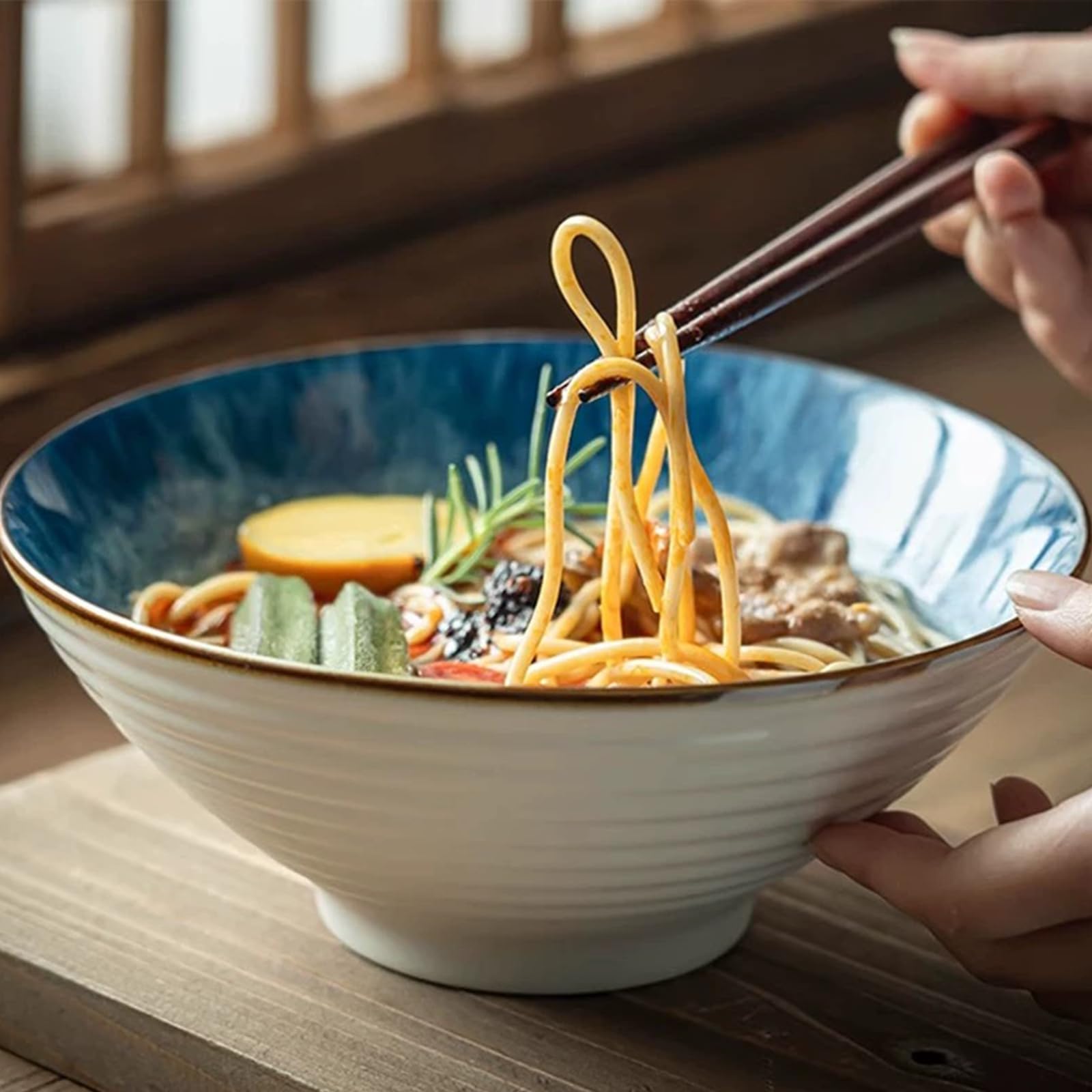 Ramen Schüssel Set Keramik - 1200ml Mit Löffel & Stäbchen - Japanische Suppenschalen