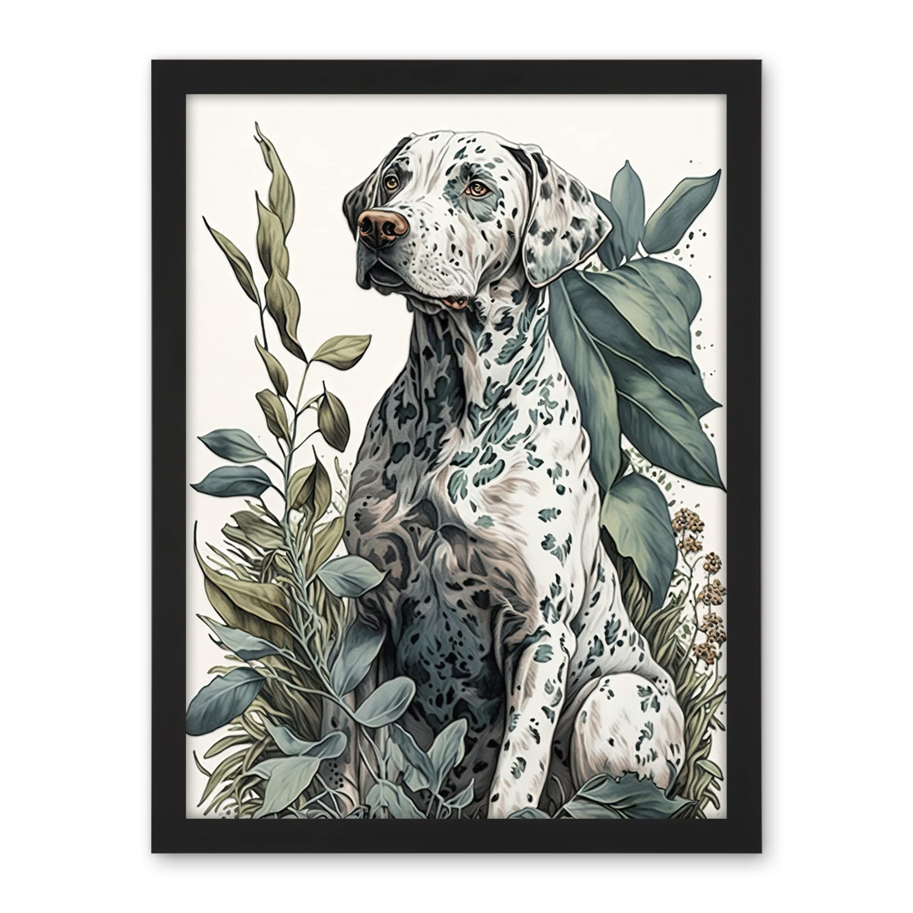 Artery8 Dalmatian Dog in Field Plants Modern Watercolour Illustration Artwork Framed Wall Art Print 18X24 Inch