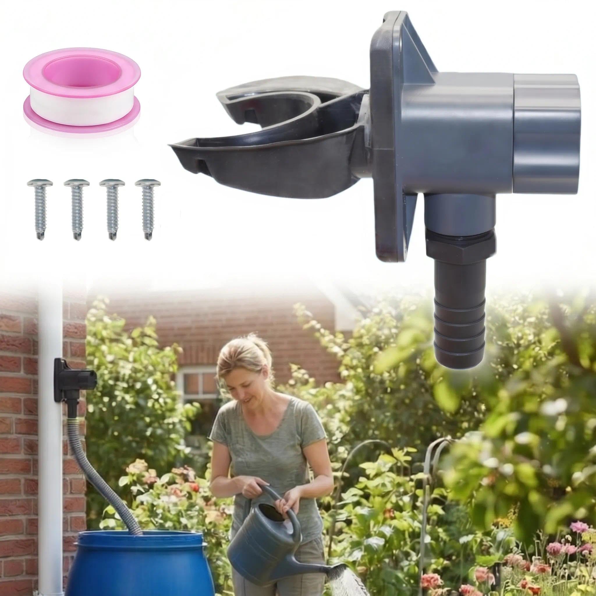 Thirrni Rainwater Collector for Downpipes 70-110 mm, Rainwater Diverter with Teflon Tape and 4 Screws – for Roof Areas up to 80 m², Downpipe Attachment for Rain Butts