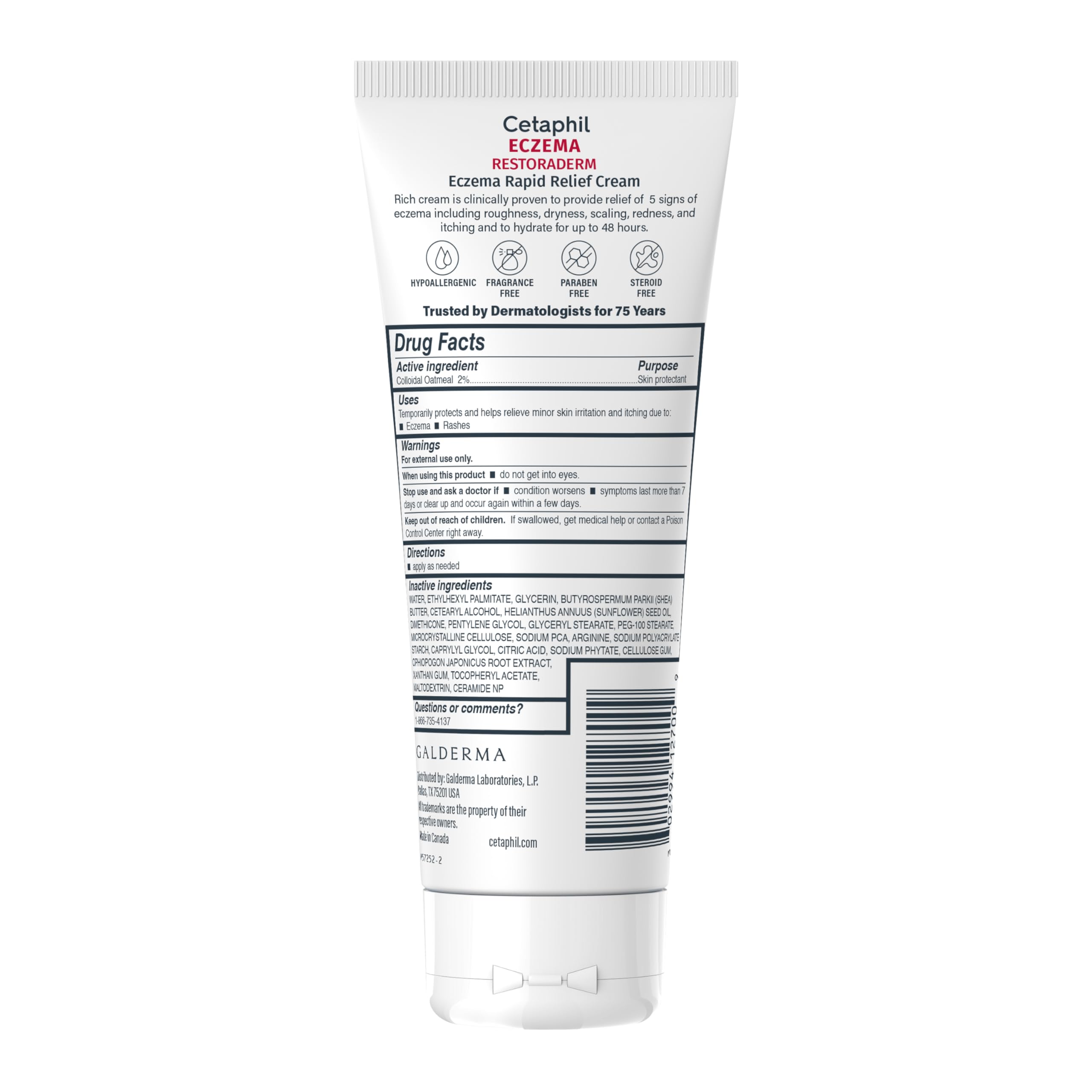 CETAPHIL ECZEMA RESTORADERM FLARE-UP RELIEF CREAM, For Eczema Prone Skin, 8 oz, Barrier Repair, 48 Hour Hydration, 2% Skin Protectant Colloidal Oatmeal, Steroid Free
