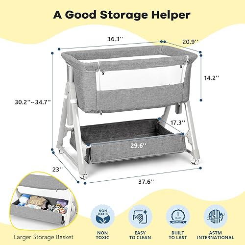 Miniatura 3 de Cowiewie Cuna para bebé con cesta de almacenamiento, cuna para recién nacido, cuna ajustable para noche, bolsa de viaje incluida