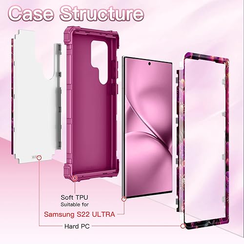 Miniatura 9 de LONTECT Funda para Galaxy S22 Ultra 5G, tres capas, a prueba de golpes, resistente, híbrida, resistente, funda protectora de alto impacto, con