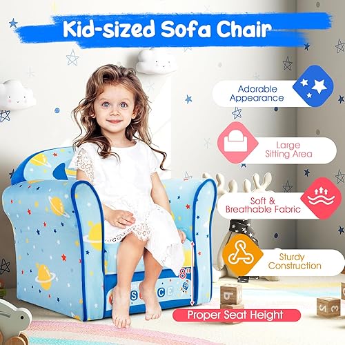 Miniatura 8 de HONEY JOY Sofá para niños, sillón para niños pequeños con patrón de avión, mini muebles de sala de juegos para niños, construcción de madera