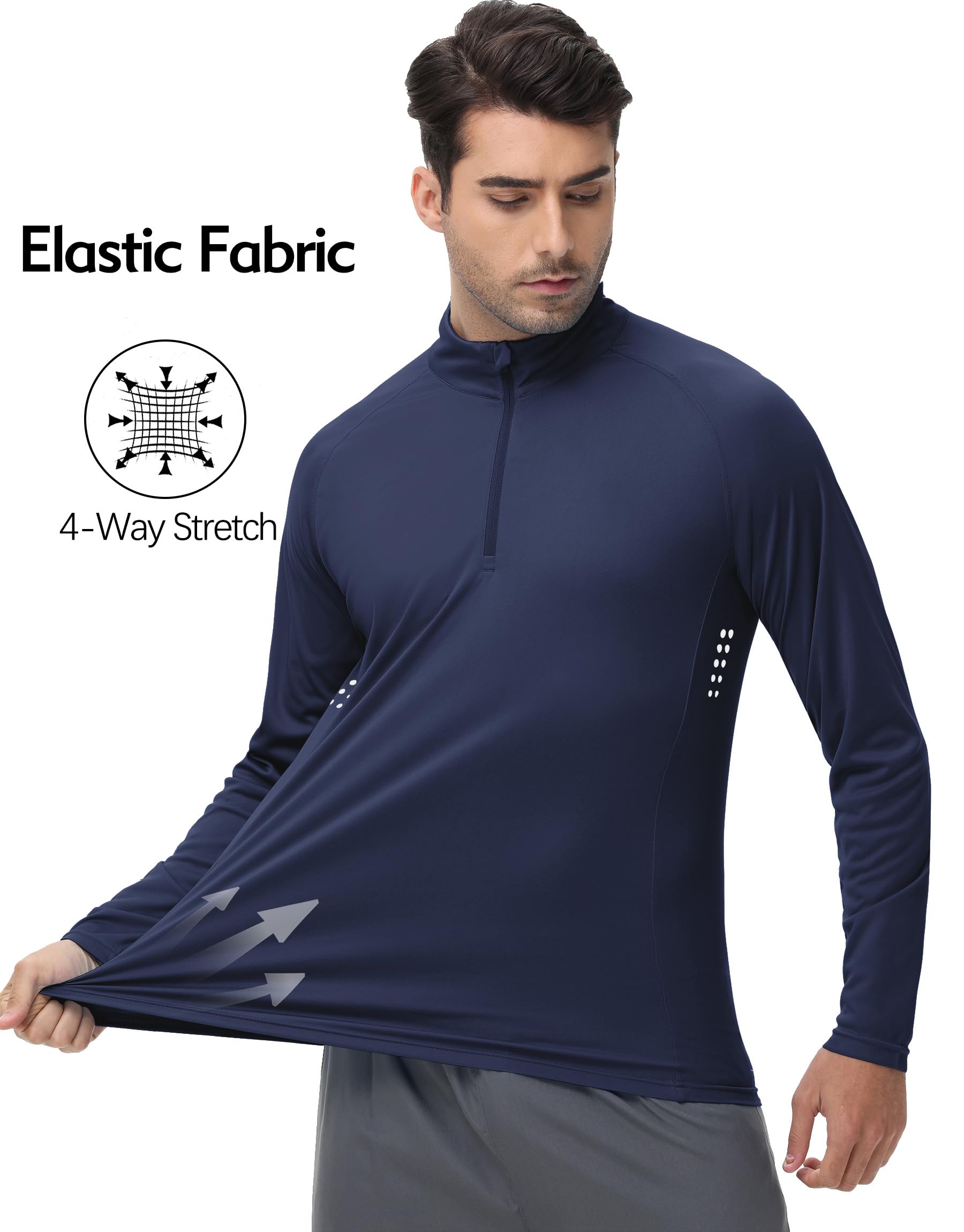 HCYXMFC 1/4 Zip Shirts for Men Long Sleeve Fishing Shirts UPF 50+ Shirt Sun Protective Rash Guard UV Running Outdoor Moisture Wicking Shirt Navy
