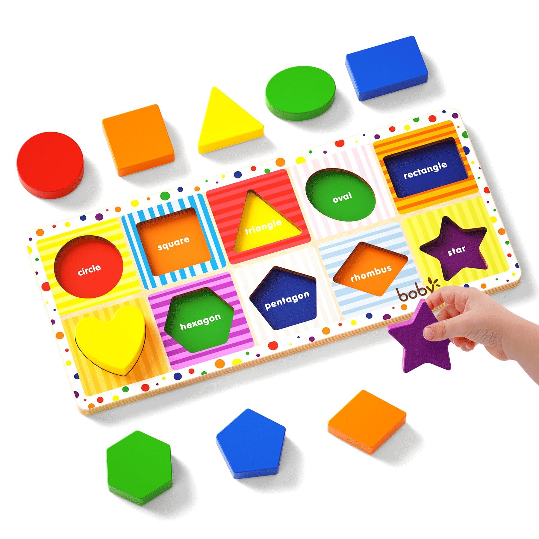 Boby Shapes Wooden Chunky Puzzle (10 pcs) - Wooden Puzzles for Toddlers, Animal Puzzles for Kids Ages 2+