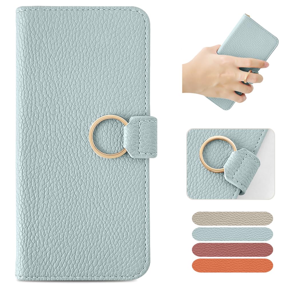 MAGICASE For iPhone 14 ケース 手帳型 おしゃれ リング付き アイフォン 14 ケース 手帳型 かわいい 女性 あいふぉん 14 ケース シンプル 美しい 財布型 アイホン 14 ケース エレガント 人気 ストラップホール付き あいほん 14 マグネット式 カード収納 スタンド機能 高級PU 肌感レザー 耐衝撃 レディース 手作 落ち着いた色 レトロ(ブルー)