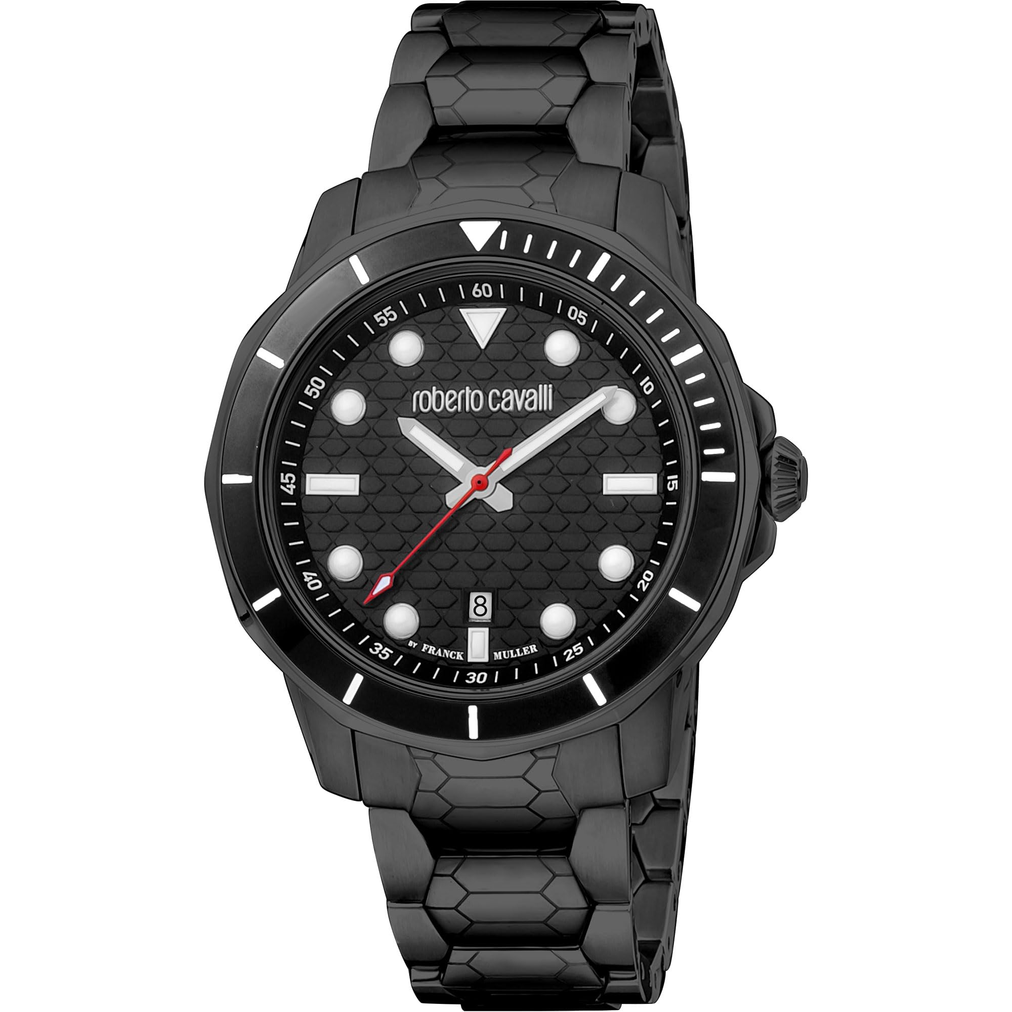 Roberto Cavalliby Franck Muller Men's Analogue Quartz Watch with Stainless Steel Strap RV1G159M0071, Black, Fashion, Black, Fashion