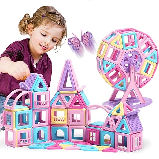 Magnetic Tiles for 3 4 5 6 7 8+ Year Old Boys Girls Magnetic Blocks Building Set for Kids Ages 3-6, Creativity and Educational Construction Toys for Toddlers 3-5 Christmas Birthday Gifts Toys-117PCS