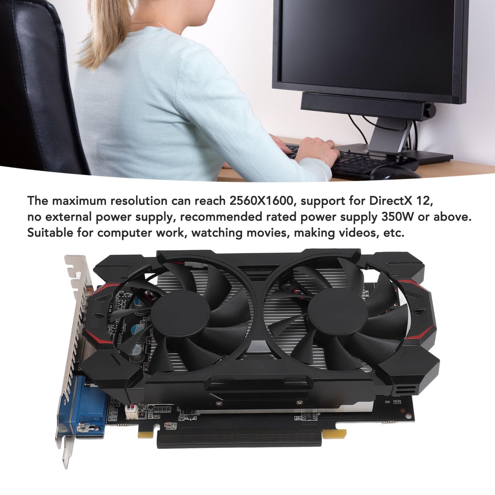 LICAEVEY Karta Graficzna 8GD5 PCIe, 8 GB GDDR5 128-bitowy Podwójny Wentylator, Niskoszumowa, Wydajna Karta Graficzna do Komputerów Stacjonarnych do Gier, z Kondensatorami