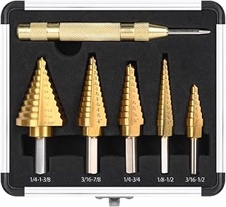 Titanium Step Drill Bit Set & Automatic Center Punch - High-Speed Metal Steel Drill Double Cutting Blades, Hss Cobalt Multiple Hole 50 Sizes, with Aluminum Case or Canvas Bag