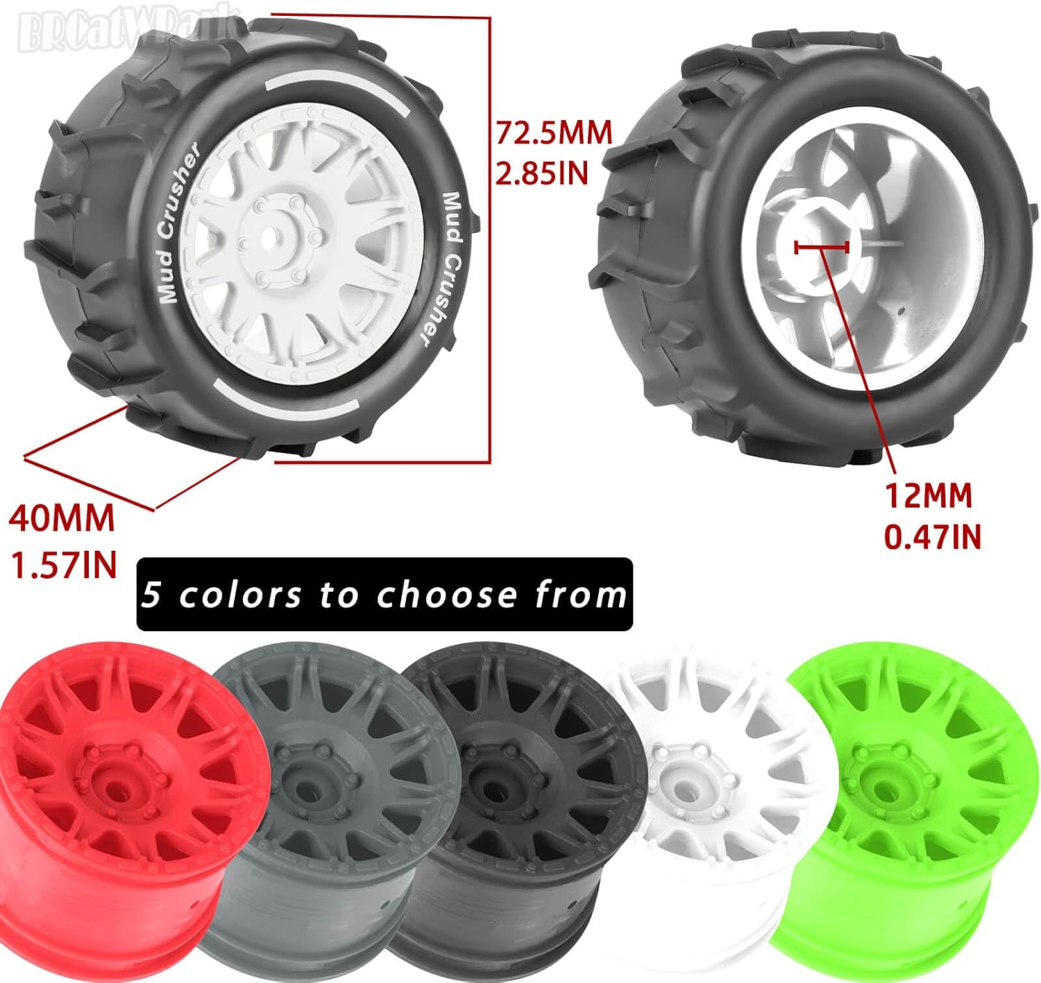 12mm Hex RC Wheel Tires for 1/18 Granite/ 1/18 Typhon RC Monster Truck Car,4Pcs RC Drift Truck Wheels and Tires for 1/18 Granite/Typhon,Hard Plastic Wheels & Rubber Tires,Black