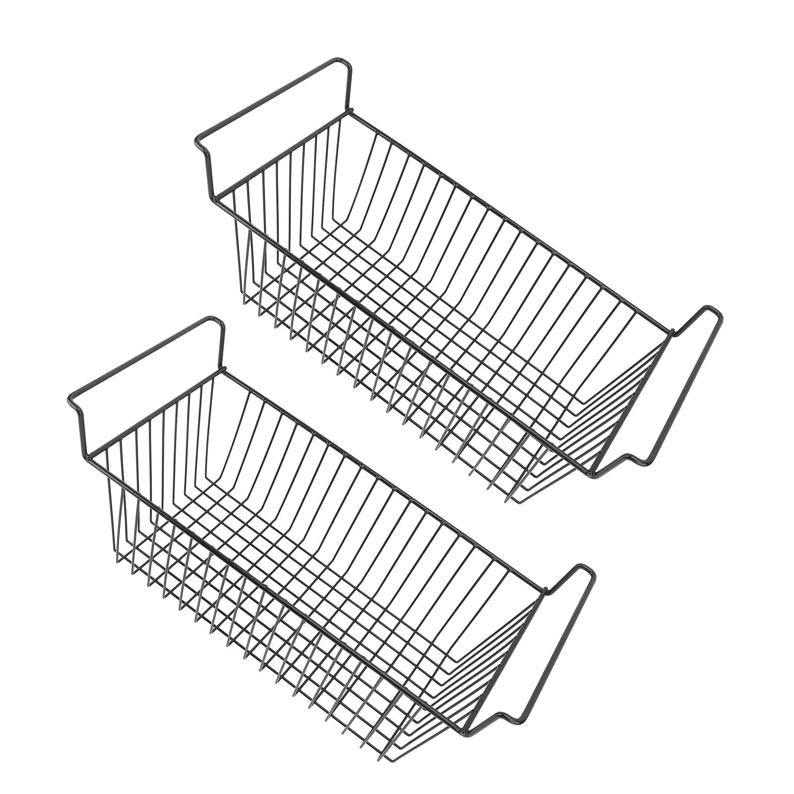 Cocoarm Contenedores Organizadores para Congelador Horizontal, Cesta de Alambre de Acero para Congelador, Juego de 2 Contenedores Apilables de Almacenamiento Negros para Congeladores,