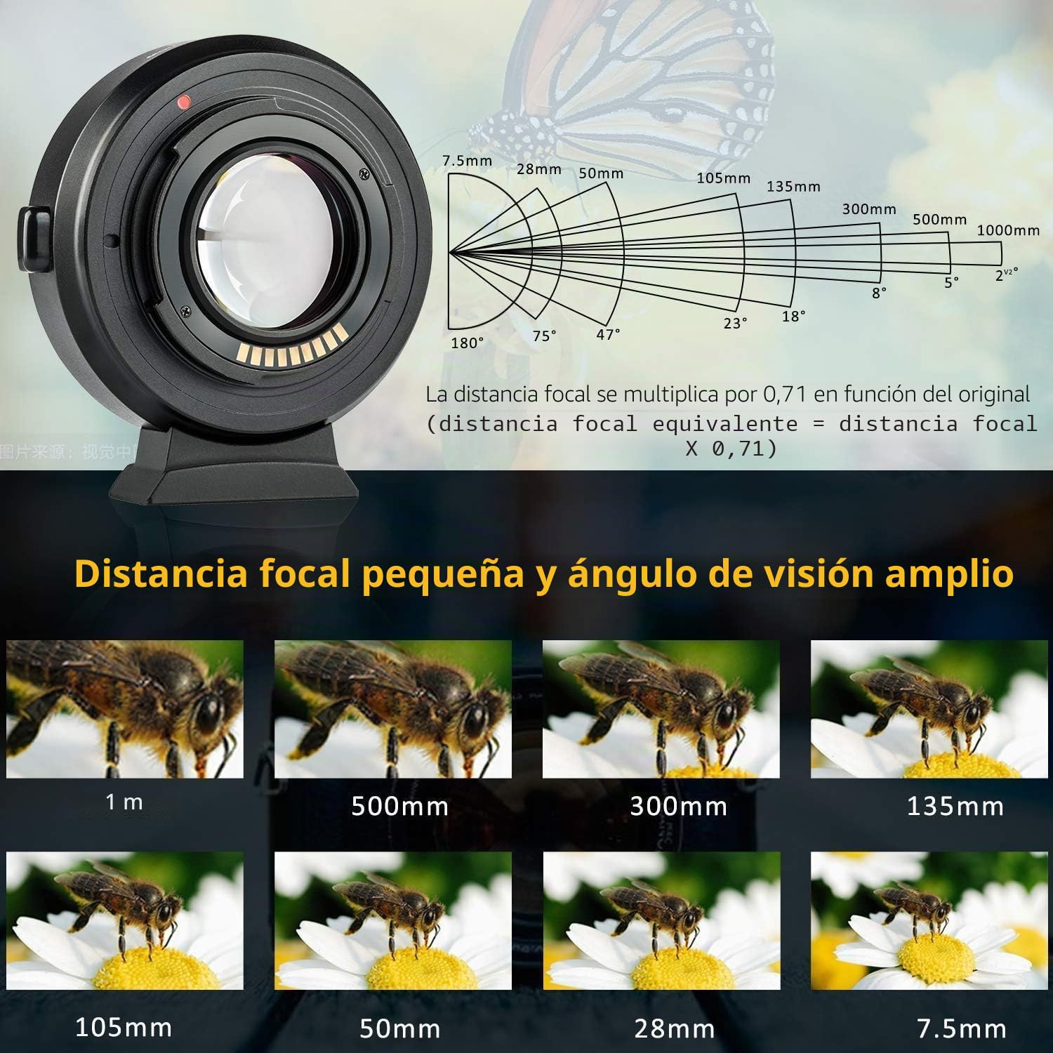 EF-EOS M2 - Adaptador de Lente de Enfoque automático Compatible con Canon Lente de Serie EF a cámara de Montaje EF-M CAN0N EOS M M2 M3 M5 M6 M10 M50 M100 M200