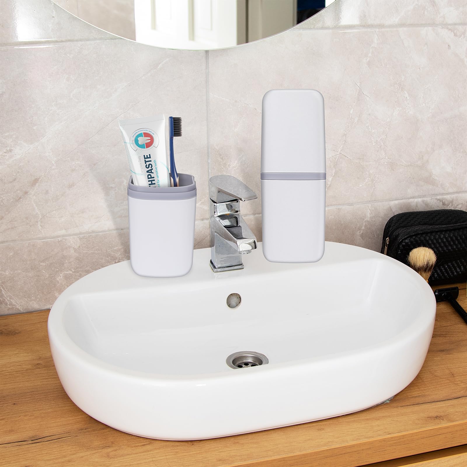 COMNICO Travel Toothbrush Cup Case Portable PP Seal Tooth Brush Holders Cover Multi-Function Toothpaste Storage Container Cup for Home School Camping Business Trip Bathroom(White) - Image 3