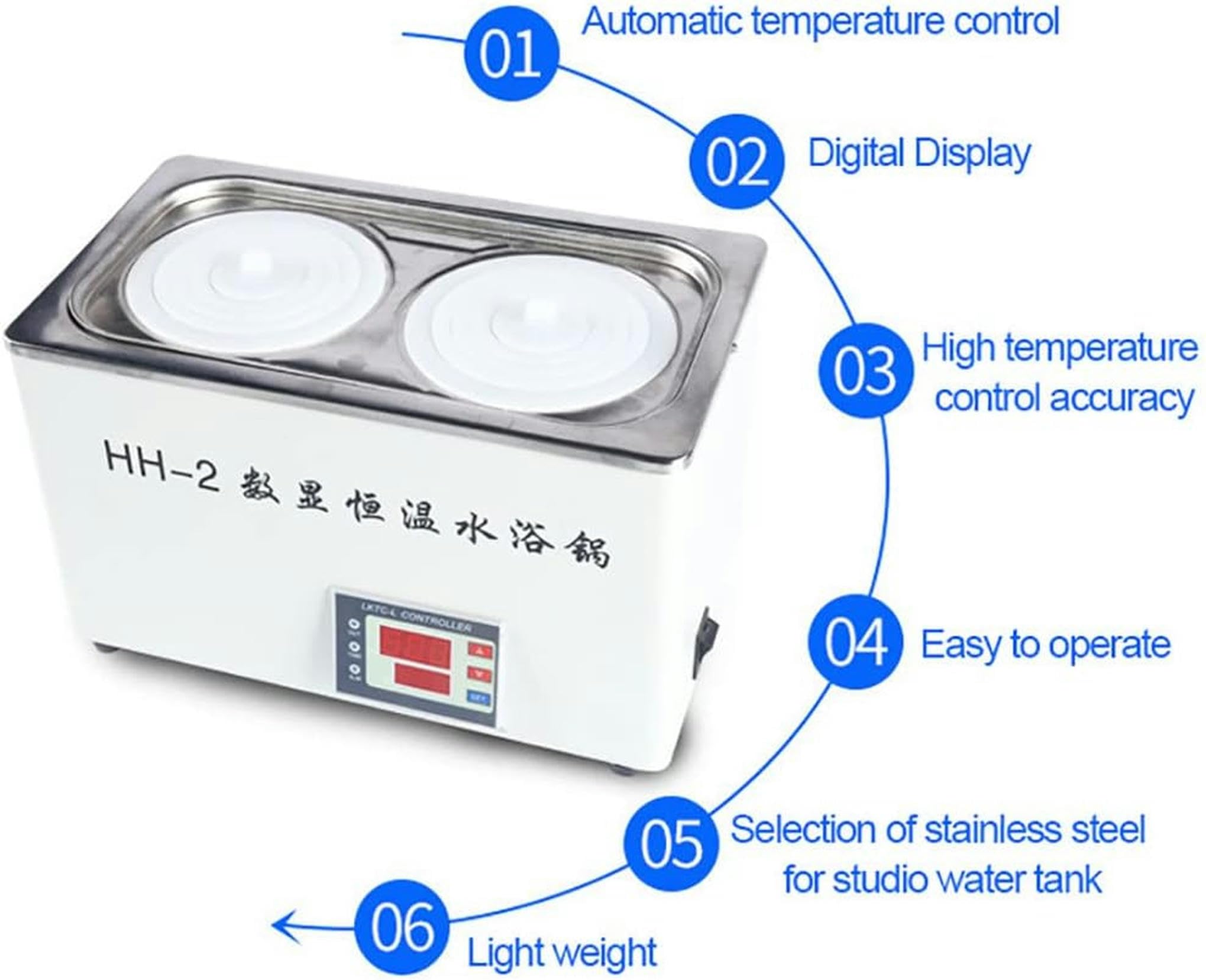 Baño María Termostático Digital, Baño María Poroso De Laboratorio con Control De Temperatura De Alta Precisión, 600W~ 1200W, RT A 100°C, Incrementos De 0,1°C, con Aberturas Seleccionables Y Función