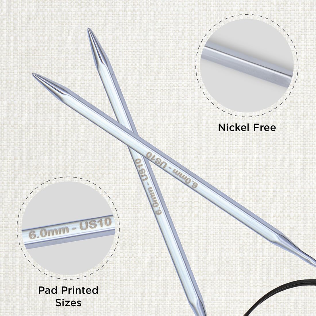 KnitPro Nova Cubics Fixed Circular Needles 40" (100cm), Silver, 6.00mm - Image 2