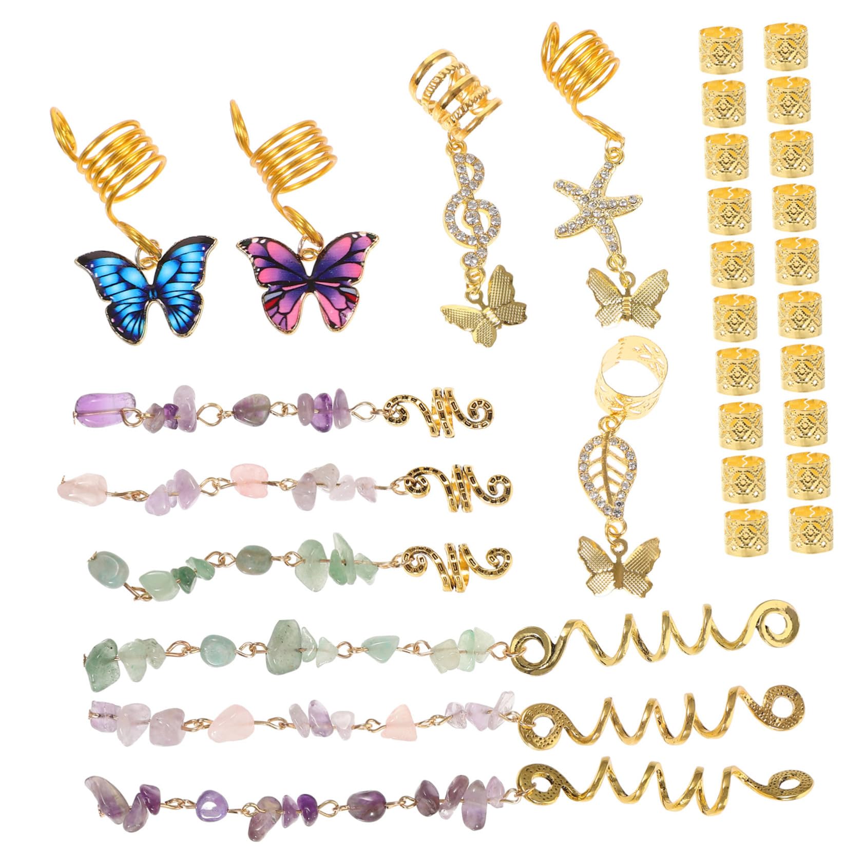 FOMIYES 62 Piezas Rastas hair clips horquillas moño anillos de pelo pasadores de pavor accesorios para el cabello pirata mujer Piedra anillo de pelo talón joyas sombrerería