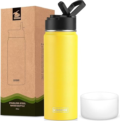 Miniatura 17 de koodee Botella de agua de 16 onzas de acero inoxidable de doble pared aislada al vacío, botella de agua de boca ancha con tapa de popote a prueba de