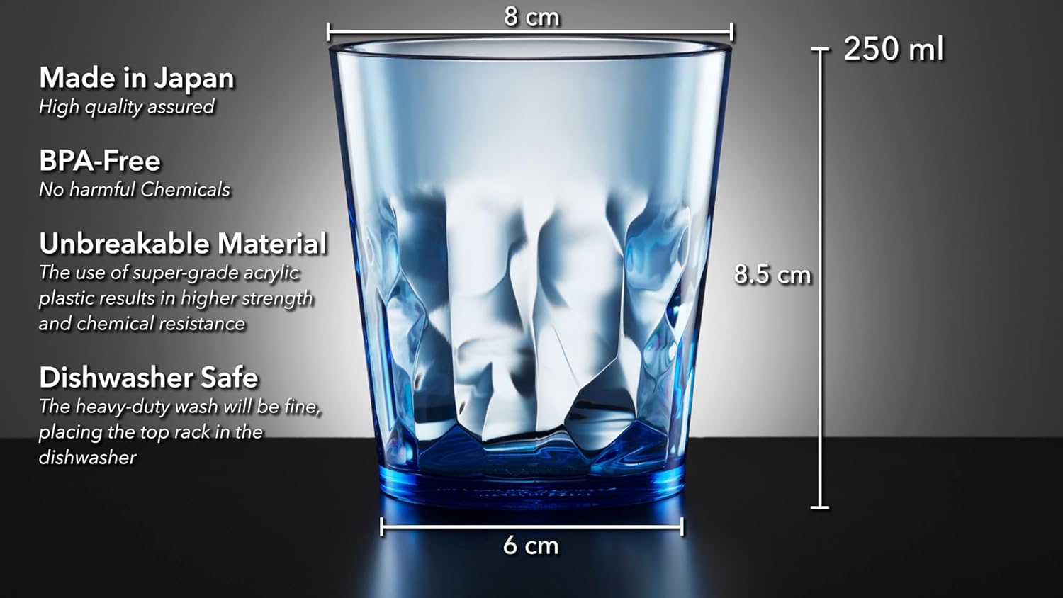 SCANDINOVIA - 8 oz Unbreakable Premium Juice Glasses Kid Cups- Set of 4 - Super Grade Acrylic Plastic Tumbler Cups - Perfect for Gifts - BPA Free - Dishwasher Safe - Stackable - Reusable - Image 3