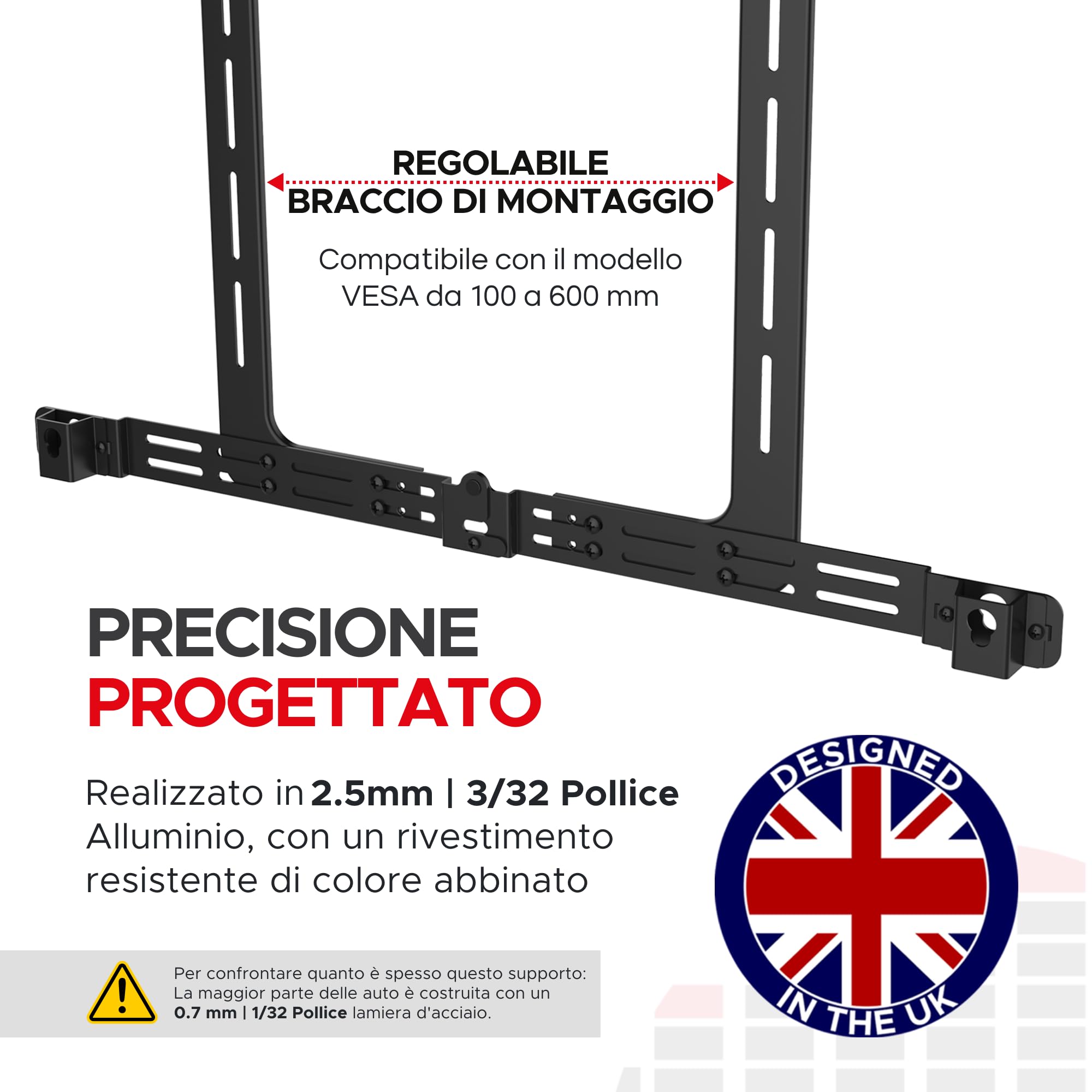 Supporto A Parete Soundbass Per Sonos Arc – Regolabile Da 10 A 50 Mm, In Acciaio, Design Invisibile, Nero