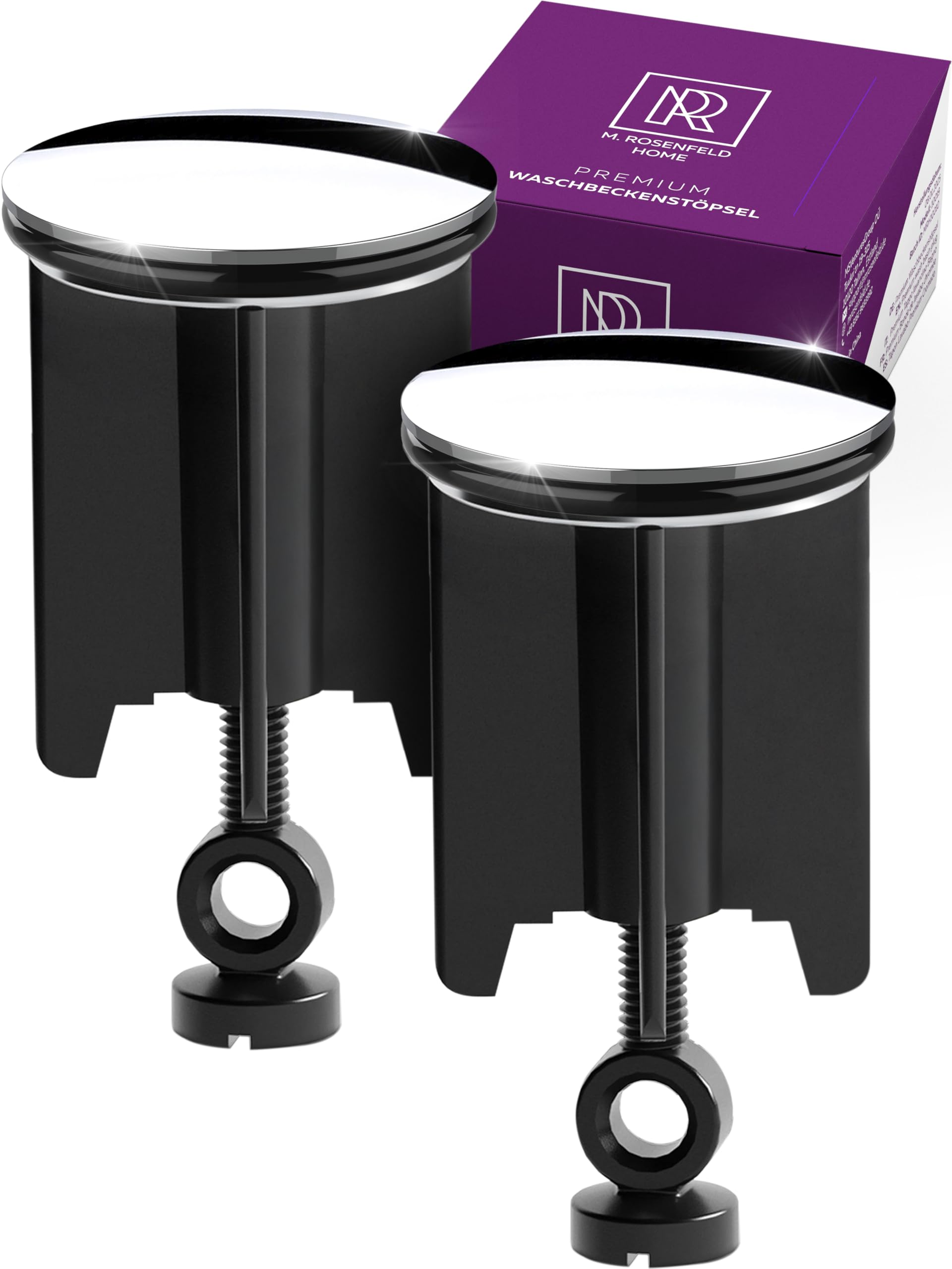 2 Waschbeckenstöpsel 2er - 40mm Universal Abflussstopfen 2 Stücke - Stöpsel Waschbecken Chrom aus Messing mit Gummi - Excenterstopfen Höhenverstellbar - Rostfrei Abfluss Stöpsel - 2 Stueck