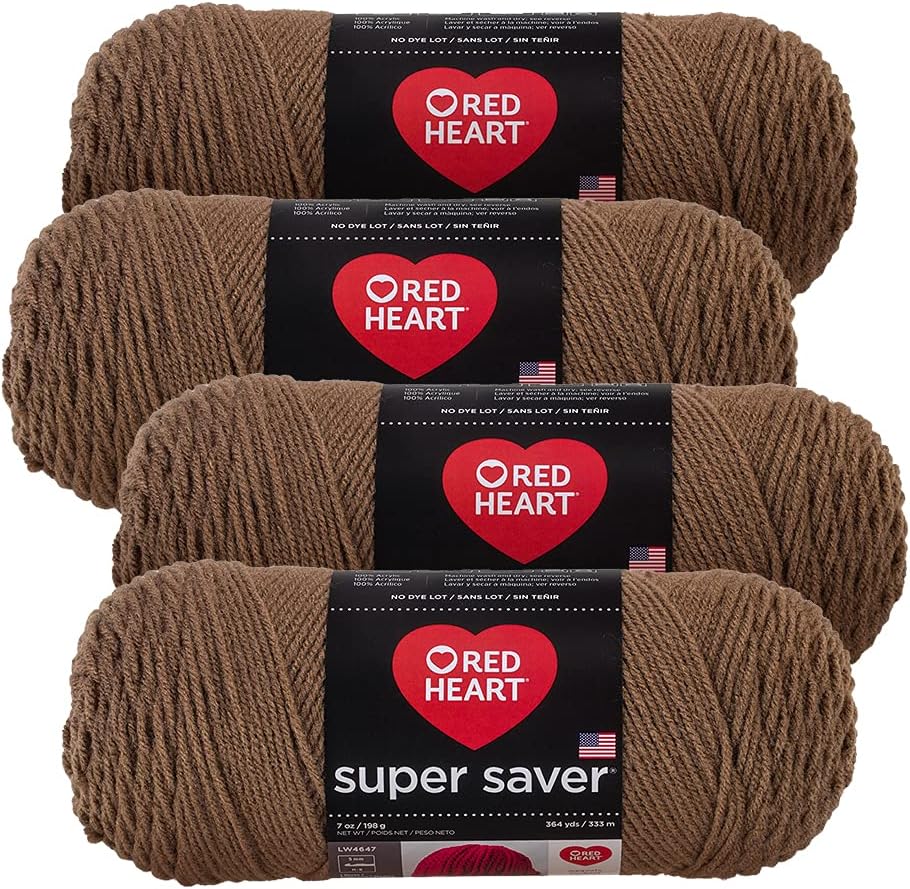 Red Heart Super Saver Yarn (4-Pack of 7oz Skeins) (Cafe)