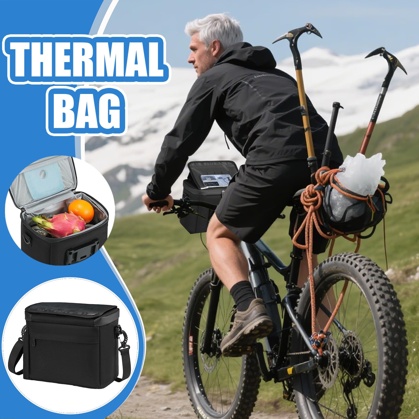 Borsa Da Manubrio Per Bici Capiente Riusabile Portatile Termica | Borsa Termica da Picnic Per Bici Da Strada Pendolarismo Trekking Shopping Picnic Campeggio Spiaggia Monopattino Mountain
