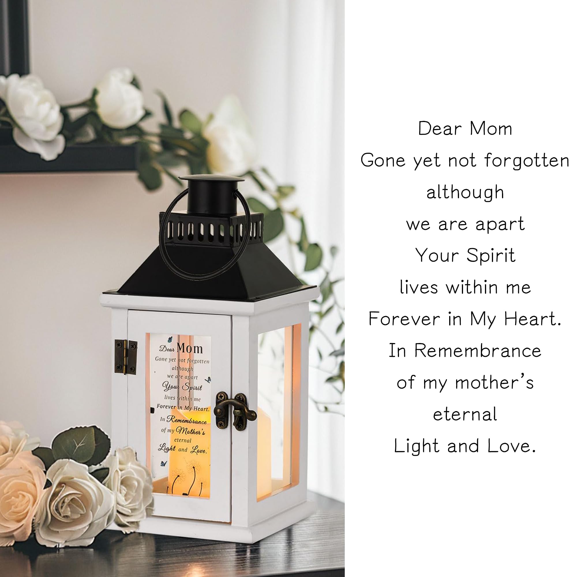 Lanterna Commemorativa In Legno Per Perdita Madre - Regalo Di Simpatia Con Luce LED Timer 6H, 35,6 Cm