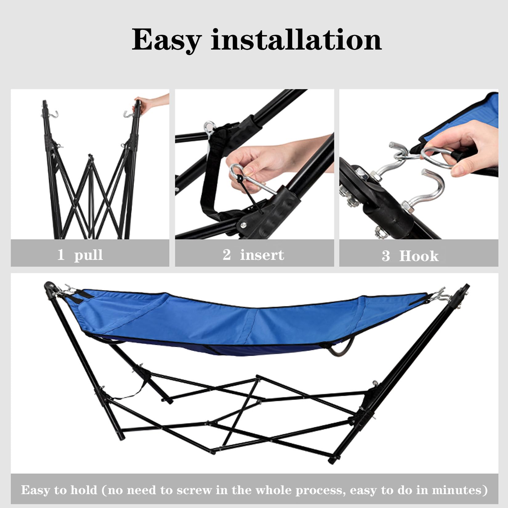 Faltbare Hängematte (mit Ständer), leicht zu tragen, geeignet für Büro Mittagspause, Outdoor-Camping Garten