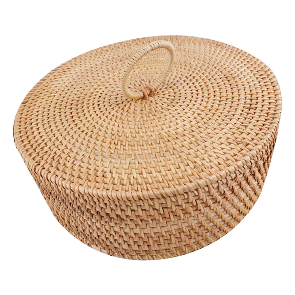 KICHOUSE Cesto Intrecciato a Mano in Legno con Coperchio, Stile Vintage Marrone, Lavorazione Fine ed Ecologica, per Conservare Snack e Dolci in Casa
