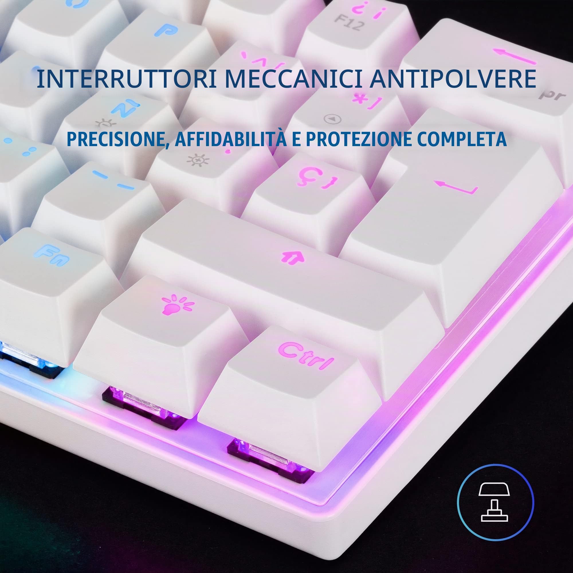Mars Gaming MK60 Bianco, Tastiera Gaming Meccanica FRGB, Antighosting, Switch Meccanico Rosso, Lingua Italiano