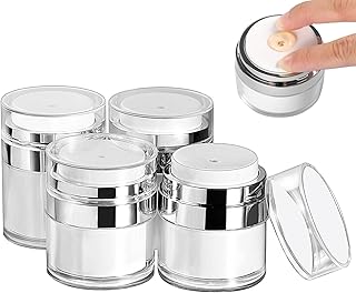 4 Pcs Airless Pump Jar, 15ml/30ml Refillable Airless Pump Bottle Portable Empty Airless Cosmetic Container Travel Cosmetic Cream Jar Lotion Pump Dispenser