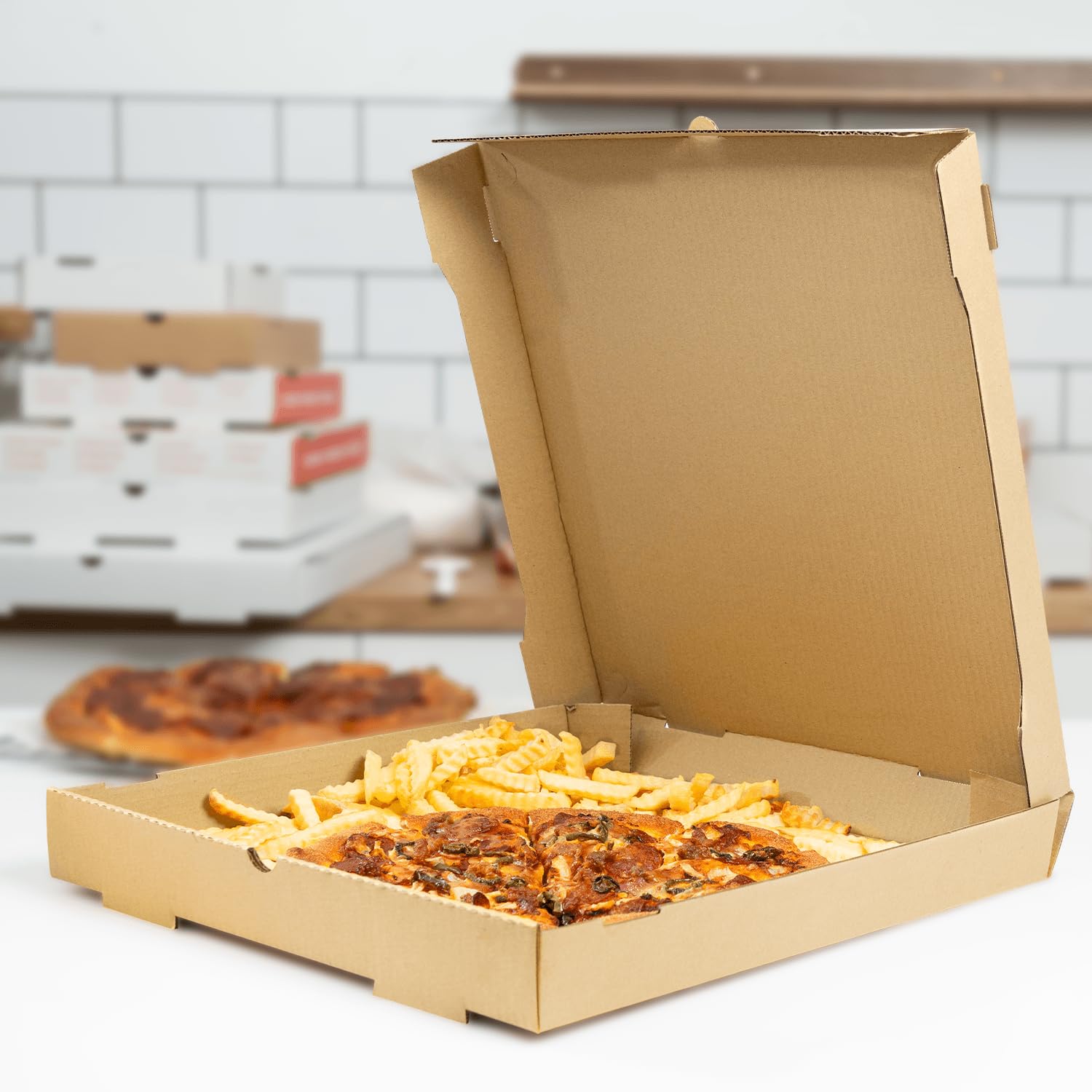 Karat Scatole per pizza 40,6 x 40,6 x 5,1 cm, confezione da 50 scatole in carta kraft ondulata, ventilate, resistenti al grasso, durevoli per pizza o spedizione