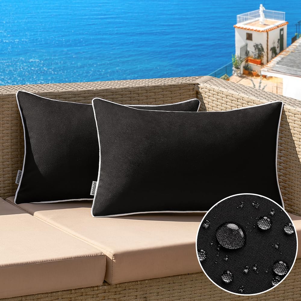 MIULEE Pack of 2 Outdoor Waterproof Pillow Covers Decorative Lumbar Throw Pillows Solid Color Farmhouse Couch Cushion Covers for Patio Tent Bed Sofa