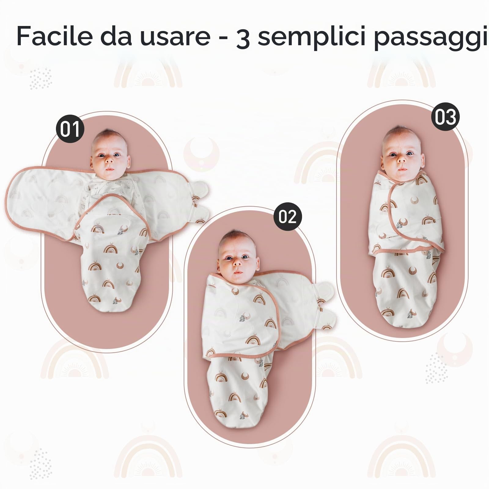GLLQUEN BABY - Fasce per neonati per fasciare il bambino da 0-3 mesi, Oeko-tex100, 100% tessuto in cotone biologico traspirante per fasciare il bambino, confezione da 3 (Caffè)