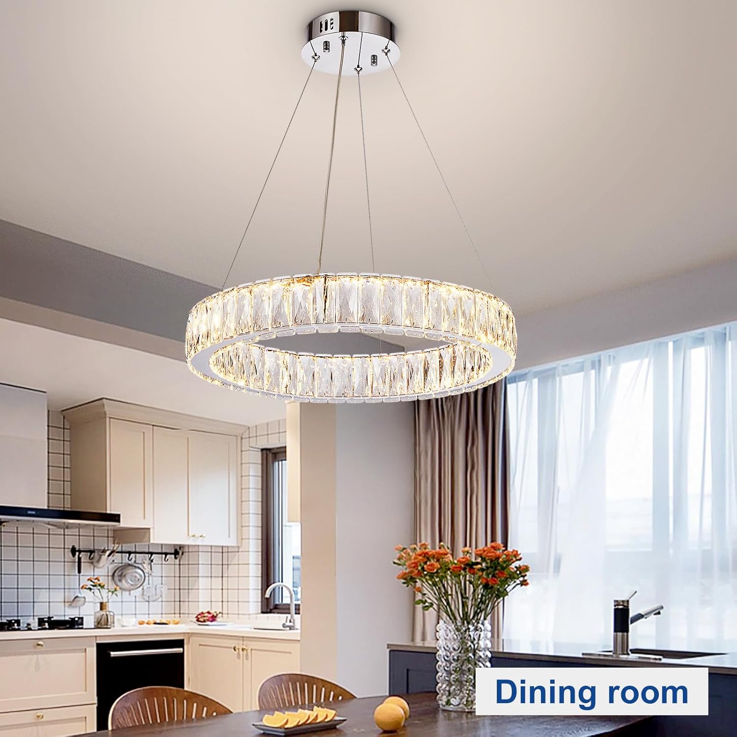 Depuley Modern LED Crystal Chandelier: 19.7" Ring Dimmable Pendant Light Adjustable for Dining Room - 30W Round Crystal Chandeliers for Bedroom Kitchen Over Table Living Room Porch Foyer