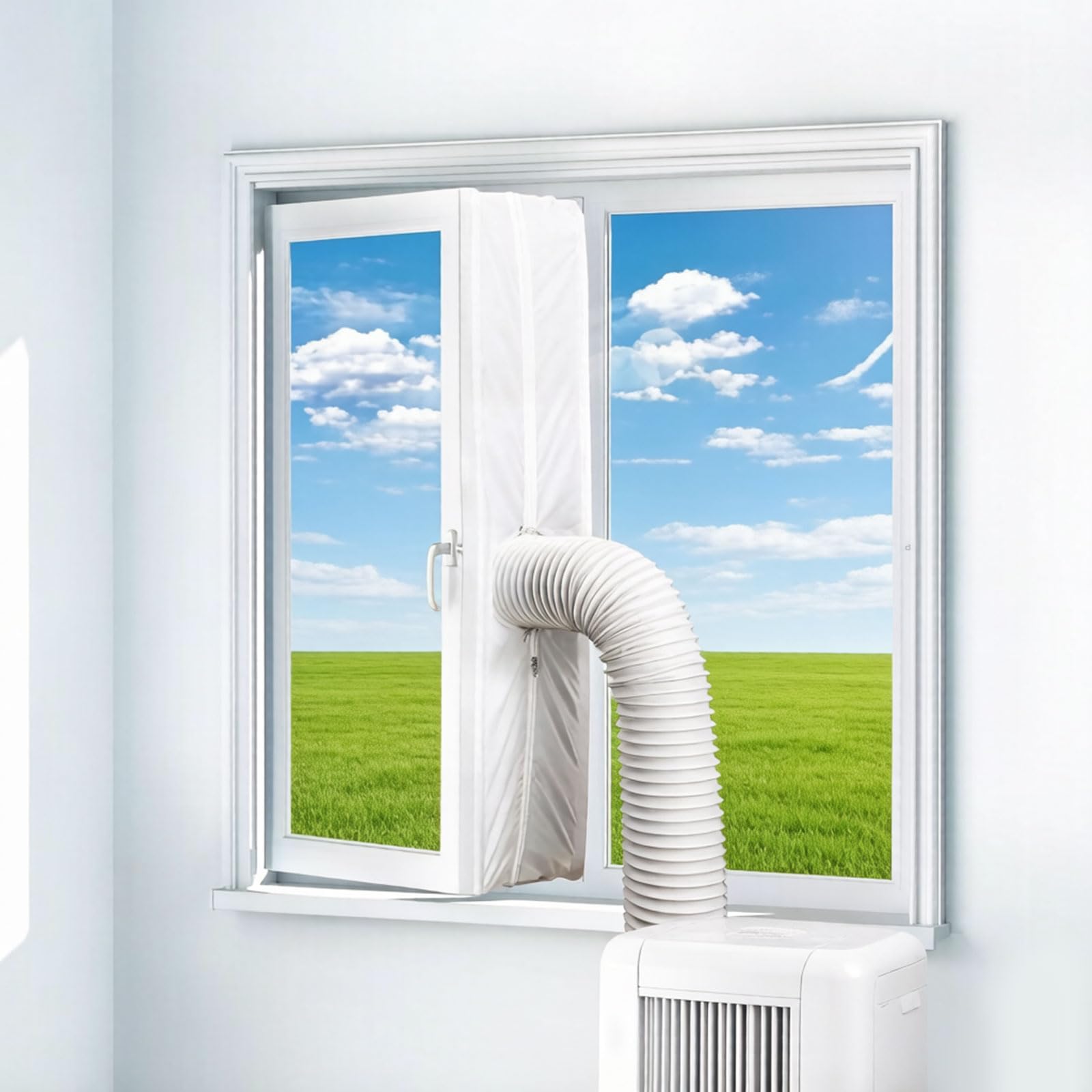 Portable Air Conditioners Window Seal Kit, Portable Window Vent Kit for Air Conditioners and Tumble Dryer Vent Set Universals Sealing Cloth with Double Zipper and Adhesive Fastener
