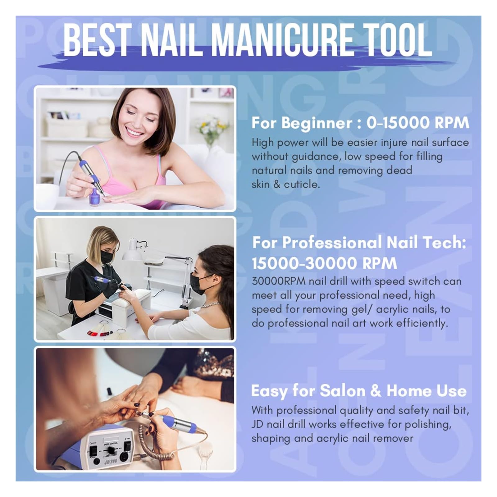 Elektryczna frezarka do paznokci, Elektryczna wiertarka do paznokci, profesjonalna wiertarka do manicure 30000 obr./min do paznokci akrylowych, lakier żelowy przedłużający(Pink)