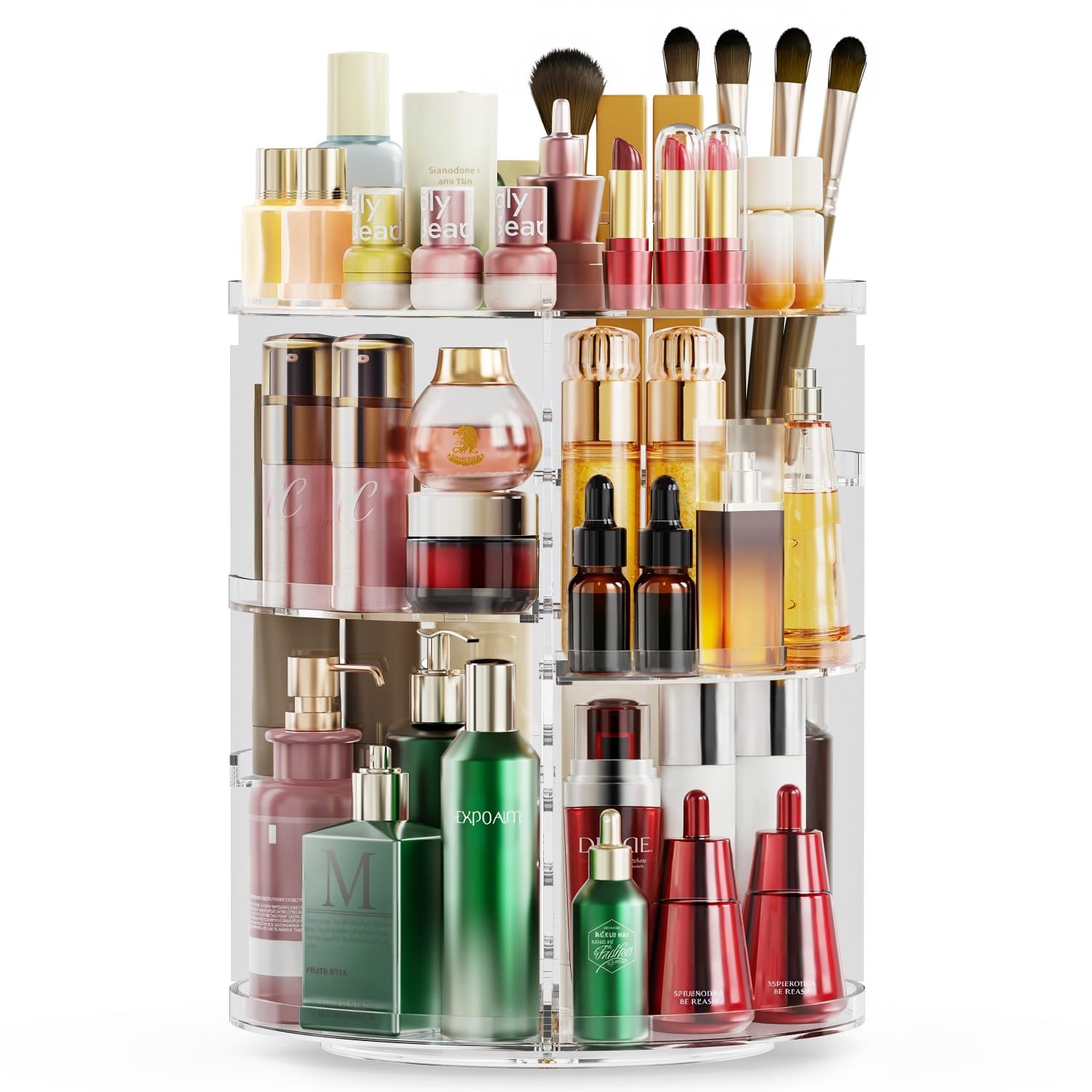 Auxmir 360 Rotating Makeup Organiser, 9-Tier Adjustable Makeup Organiser with Rotation, Large Capacity Spinning Makeup Storage on Stand Revolving for Vanity Table, Bedroom, Bathroom-image-7