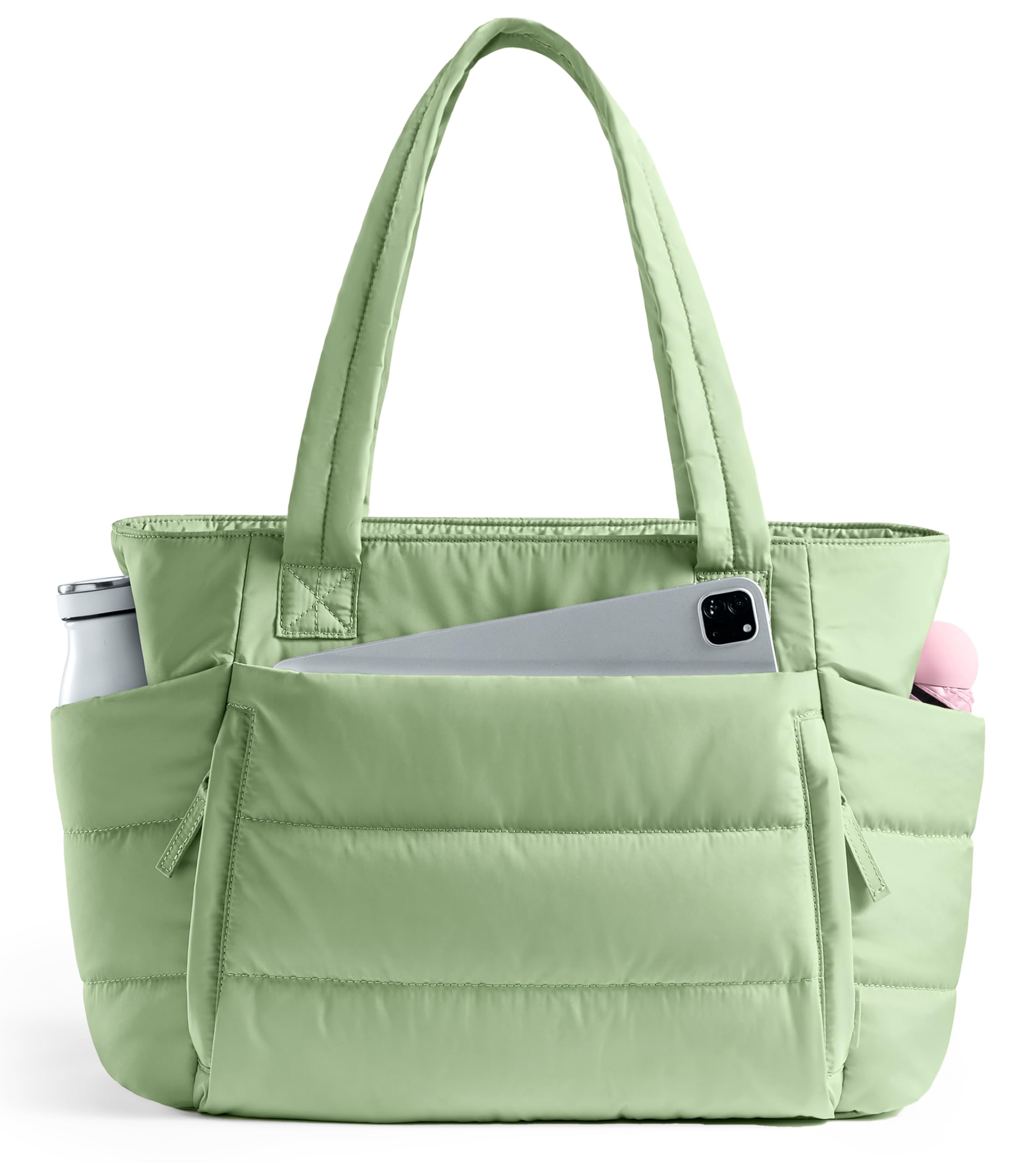 Tote Bag for Women with Zipper Quilted Puffer Tote Bag with Compartments Lightweight Puffy Work Bags for Women