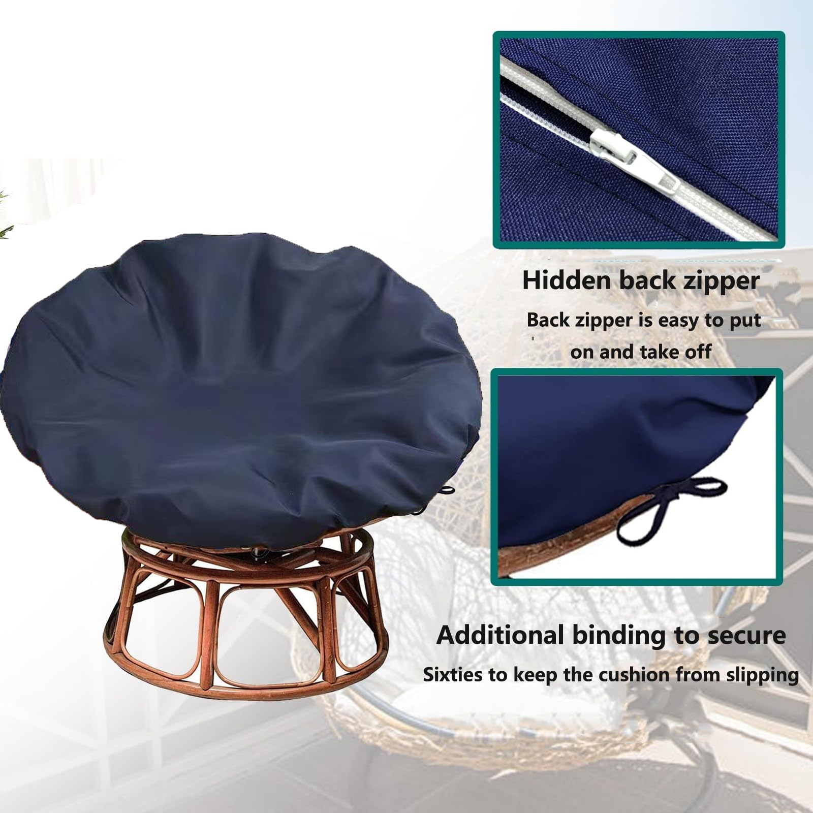 TENAGE Huidvriendelijke Papasan Kussenhoes met rits, alleen kussen voor buiten, waterdichte hoes voor Papasan-stoelkussen, gemakkelijk schoon te maken, Papasan-kussensloop, 160 cm/63 inch peagreen