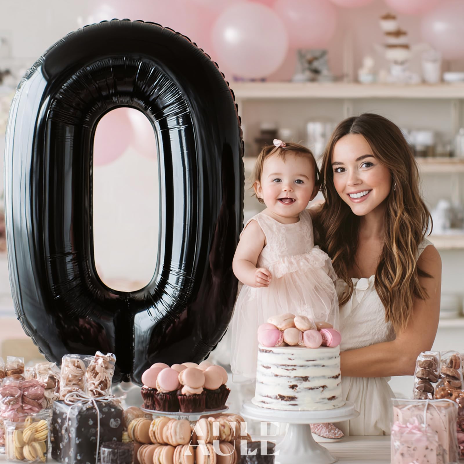 AULE 40 Inch Big Black 0 Balloon Number Large Foil Helium Number Balloons 0-9 Jumbo Giant Happy 0th Birthday Party Decorations for Boy or Girl Huge Mylar Anniversary Party Supplies — view 2