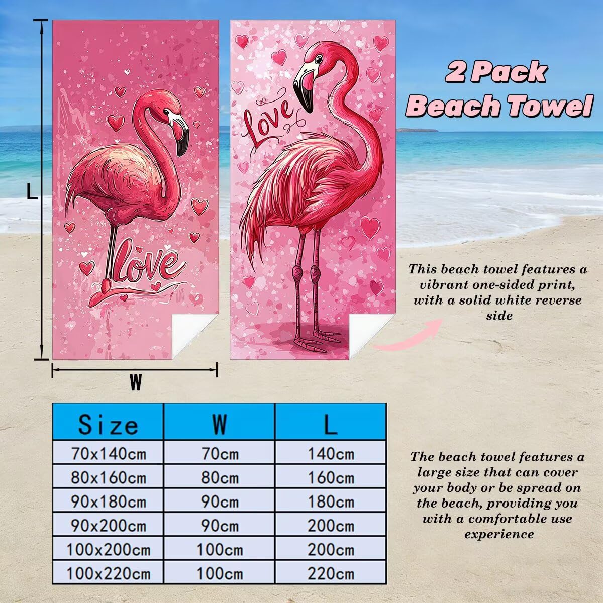 Ręcznik plażowy XXL, 100 x 200 cm, zestaw 2 szt., ręcznik plażowy z mikrofibry, różowy, szybkoschnący, ręcznik do sauny, fitness, bez piasku, ręcznik plażowy, do sauny, duży ręcznik kąpielowy, prezent