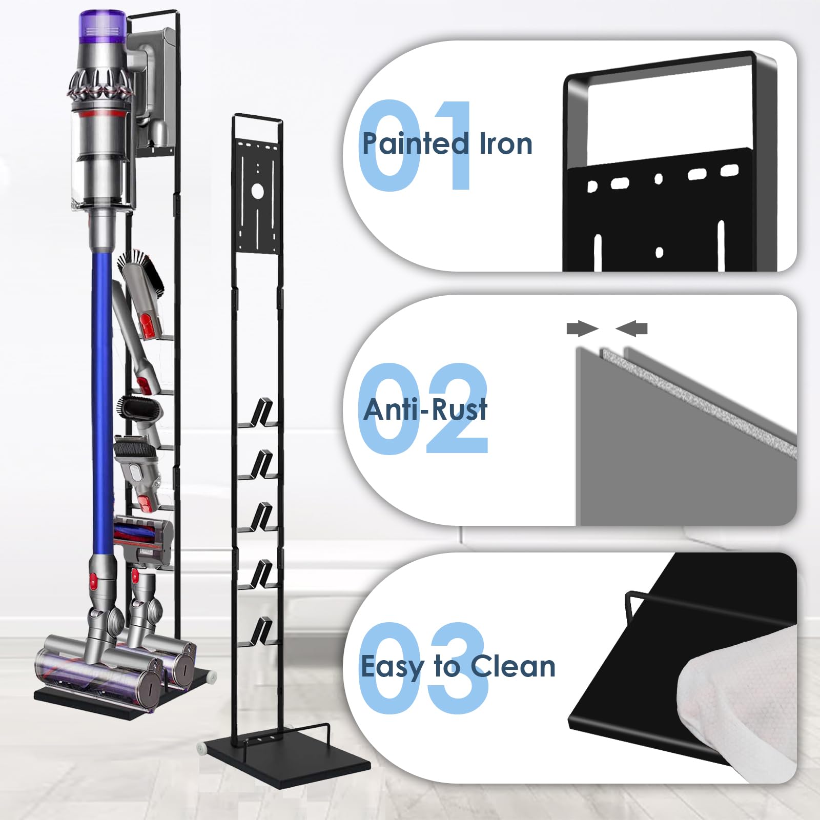 Vacuum Stand Compatible with Dyson V15 V11 V10 V9 V8 V7 V6 with Wheels,Heavy Base Metal Bracket Holder, Storage Bracket Stand for Dyson Cordless Vacuum Cleaners & Accessories & Attachments thumbnail 6