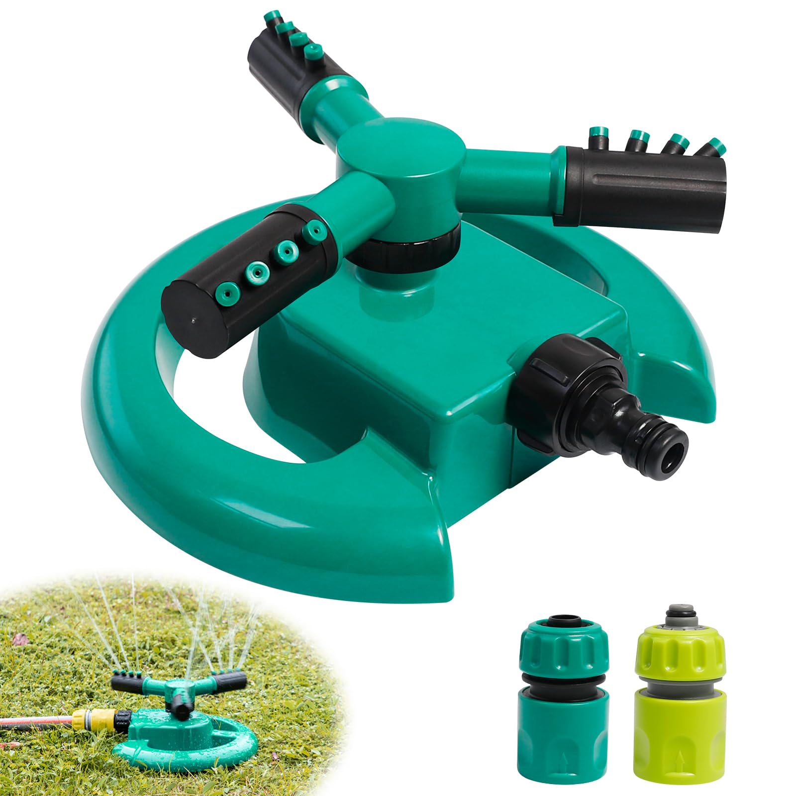 Aspersor de jardín, 3 brazos, rotación de 360°, riego de jardín, aspersor de césped, cabezal de aspersor ajustable, aspersor de agua para césped, plantas, jardín, flores, verduras