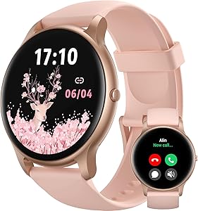 Parsonver Women’s Round Smartwatch with Phone Function, Lightweight Fitness Watch Women with Pedometer, 100+ Sports Modes, IP68 Waterproof, Sports Watch Women with Heart Rate Sleep Monitor, SpO2, Rose Gold, SPROD1
